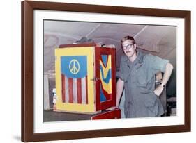 Snapshot of Army Soldier with Peace Sign in Vietnam, Ca. 1970-null-Framed Photographic Print