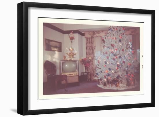 Snapshot of Christmas Tree in Living Room-null-Framed Art Print