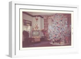 Snapshot of Christmas Tree in Living Room-null-Framed Art Print