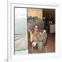 Snapshot of Vietnam War Soldier Relaxing on Base, Ca. 1970-null-Framed Photographic Print