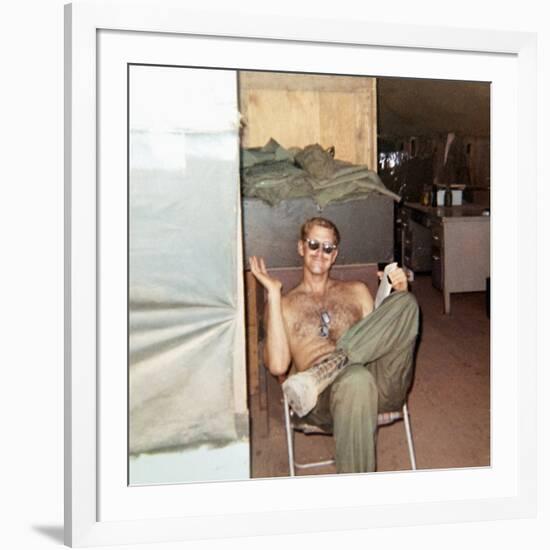 Snapshot of Vietnam War Soldier Relaxing on Base, Ca. 1970-null-Framed Photographic Print