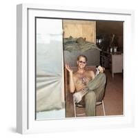 Snapshot of Vietnam War Soldier Relaxing on Base, Ca. 1970-null-Framed Photographic Print