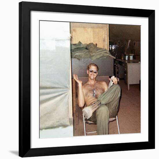 Snapshot of Vietnam War Soldier Relaxing on Base, Ca. 1970-null-Framed Photographic Print
