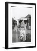 Snapshot of Woman, Son and Dog-null-Framed Art Print