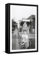 Snapshot of Woman, Son and Dog-null-Framed Stretched Canvas