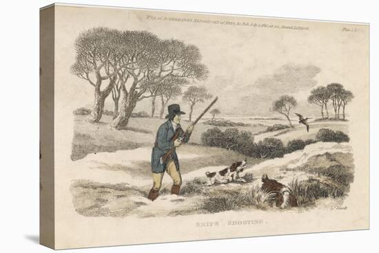Snipe, a Hunter and His Dogs Go Snipe-Shooting in the Snow- Covered Fields-Ackermann-Stretched Canvas