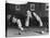 Snooker Player Prepares to Play a Shot as His Partner Looks On-null-Stretched Canvas