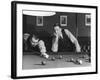 Snooker Player Prepares to Play a Shot as His Partner Looks On-null-Framed Photographic Print