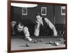 Snooker Player Prepares to Play a Shot as His Partner Looks On-null-Framed Photographic Print