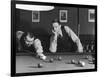 Snooker Player Prepares to Play a Shot as His Partner Looks On-null-Framed Photographic Print
