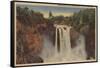 Snoqualmie Falls, WA - View of Falls & Lodge-Lantern Press-Framed Stretched Canvas