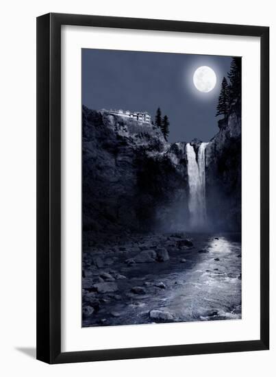 Snoqualmie Falls, Washington, View of the Falls at Night-Lantern Press-Framed Art Print