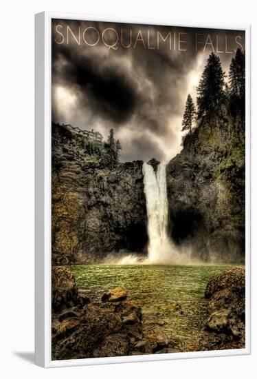 Snoqualmie Falls, Washington - View of Waterfall - Sepia Tone-Lantern Press-Framed Art Print