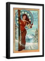Snoqualmie Pass, Washington - Art Nouveau Skier-Lantern Press-Framed Art Print