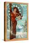 Snoqualmie Pass, Washington - Art Nouveau Skier-Lantern Press-Stretched Canvas