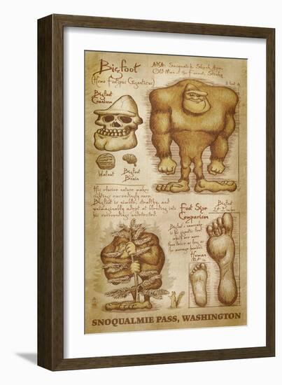 Snoqualmie Pass, Washington - Bigfoot da Vinci-Lantern Press-Framed Art Print