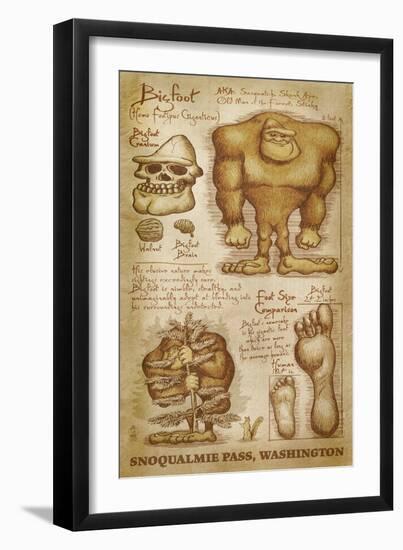 Snoqualmie Pass, Washington - Bigfoot da Vinci-Lantern Press-Framed Art Print