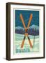 Snoqualmie Pass, Washington - Crossed Skis - Letterpress-Lantern Press-Framed Art Print