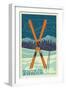 Snoqualmie Pass, Washington - Crossed Skis - Letterpress-Lantern Press-Framed Art Print