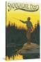 Snoqualmie Pass, Washington - Fisherman Casting-Lantern Press-Stretched Canvas