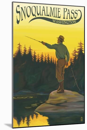 Snoqualmie Pass, Washington - Fisherman Casting-Lantern Press-Mounted Art Print