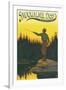 Snoqualmie Pass, Washington - Fisherman Casting-Lantern Press-Framed Art Print