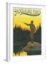 Snoqualmie Pass, Washington - Fisherman Casting-Lantern Press-Framed Art Print