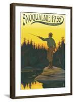 Snoqualmie Pass, Washington - Fisherman Casting-Lantern Press-Framed Art Print