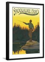 Snoqualmie Pass, Washington - Fisherman Casting-Lantern Press-Framed Art Print