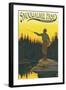 Snoqualmie Pass, Washington - Fisherman Casting-Lantern Press-Framed Art Print