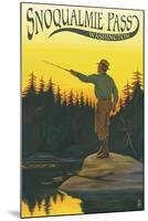 Snoqualmie Pass, Washington - Fisherman Casting-Lantern Press-Mounted Art Print