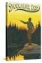 Snoqualmie Pass, Washington - Fisherman Casting-Lantern Press-Stretched Canvas