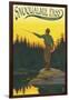 Snoqualmie Pass, Washington - Fisherman Casting-Lantern Press-Framed Art Print