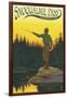 Snoqualmie Pass, Washington - Fisherman Casting-Lantern Press-Framed Art Print