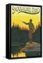 Snoqualmie Pass, Washington - Fisherman Casting-Lantern Press-Framed Stretched Canvas