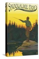 Snoqualmie Pass, Washington - Fisherman Casting-Lantern Press-Stretched Canvas
