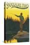 Snoqualmie Pass, Washington - Fisherman Casting-Lantern Press-Stretched Canvas