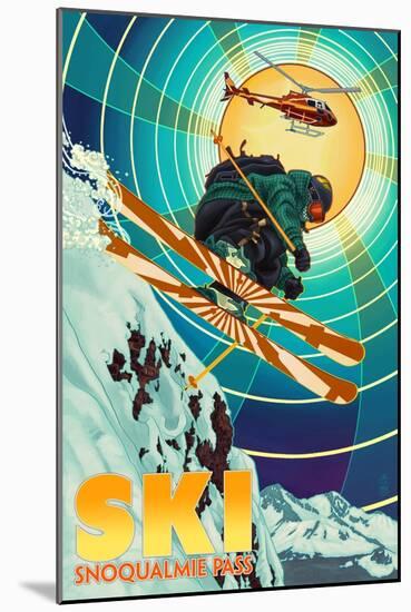 Snoqualmie Pass, Washington - Heli-Skiing-Lantern Press-Mounted Art Print