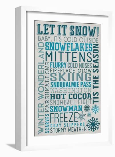 Snoqualmie Pass, Washington - Let it Snow - Holiday Typography-Lantern Press-Framed Art Print