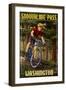 Snoqualmie Pass, Washington - Mountain Biker in Trees-Lantern Press-Framed Art Print