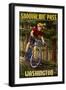 Snoqualmie Pass, Washington - Mountain Biker in Trees-Lantern Press-Framed Art Print