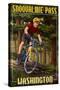 Snoqualmie Pass, Washington - Mountain Biker in Trees-Lantern Press-Stretched Canvas