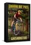 Snoqualmie Pass, Washington - Mountain Biker in Trees-Lantern Press-Framed Stretched Canvas