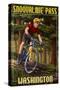 Snoqualmie Pass, Washington - Mountain Biker in Trees-Lantern Press-Stretched Canvas