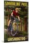 Snoqualmie Pass, Washington - Mountain Biker in Trees-Lantern Press-Mounted Art Print