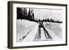 Snoqualmie Pass, Washington, View of Model-T Braving a Snowy Snoqualmie Pass-Lantern Press-Framed Art Print