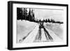 Snoqualmie Pass, Washington, View of Model-T Braving a Snowy Snoqualmie Pass-Lantern Press-Framed Art Print