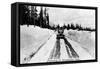 Snoqualmie Pass, Washington, View of Model-T Braving a Snowy Snoqualmie Pass-Lantern Press-Framed Stretched Canvas