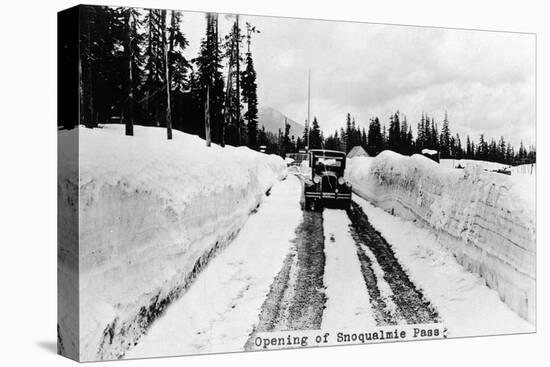 Snoqualmie Pass, Washington, View of Model-T Braving a Snowy Snoqualmie Pass-Lantern Press-Stretched Canvas