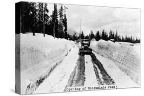 Snoqualmie Pass, Washington, View of Model-T Braving a Snowy Snoqualmie Pass-Lantern Press-Stretched Canvas